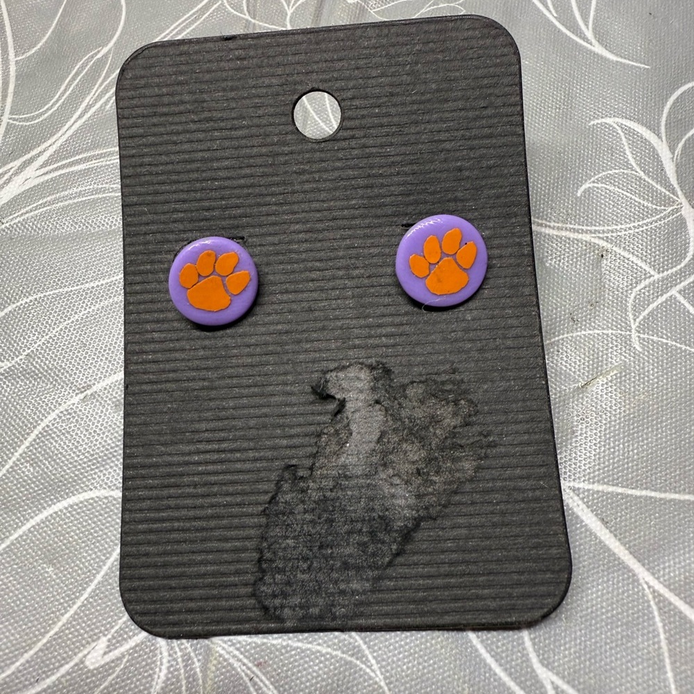 Clemson Purple and Orange Paw Print Post Earrings